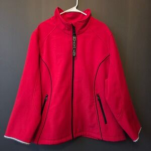 Bebe Sport Red Full Zip Fleece Lined Track‎ Jacket Plus Size 3X Softshell Piping